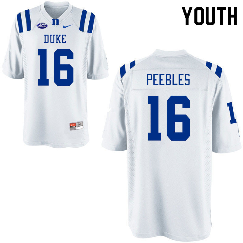 Youth #16 Aeneas Peebles Duke Blue Devils College Football Jerseys Stitched-White
